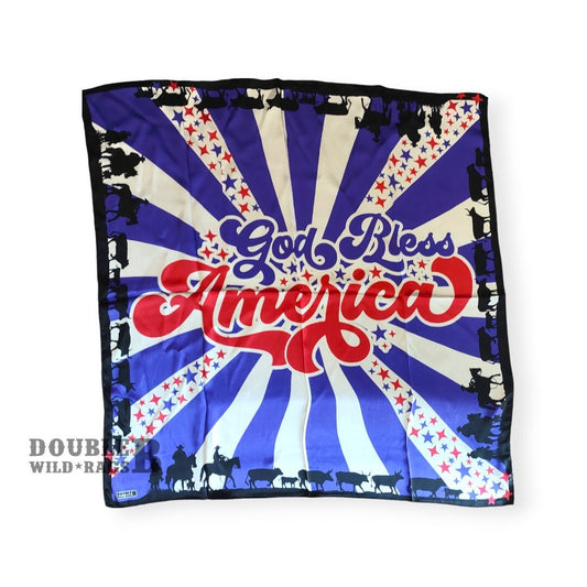 Wild Rag 100% SILK God Bless America Western Cowboy Cattle Neck Scarf Bandanna by Double B Wild Rags