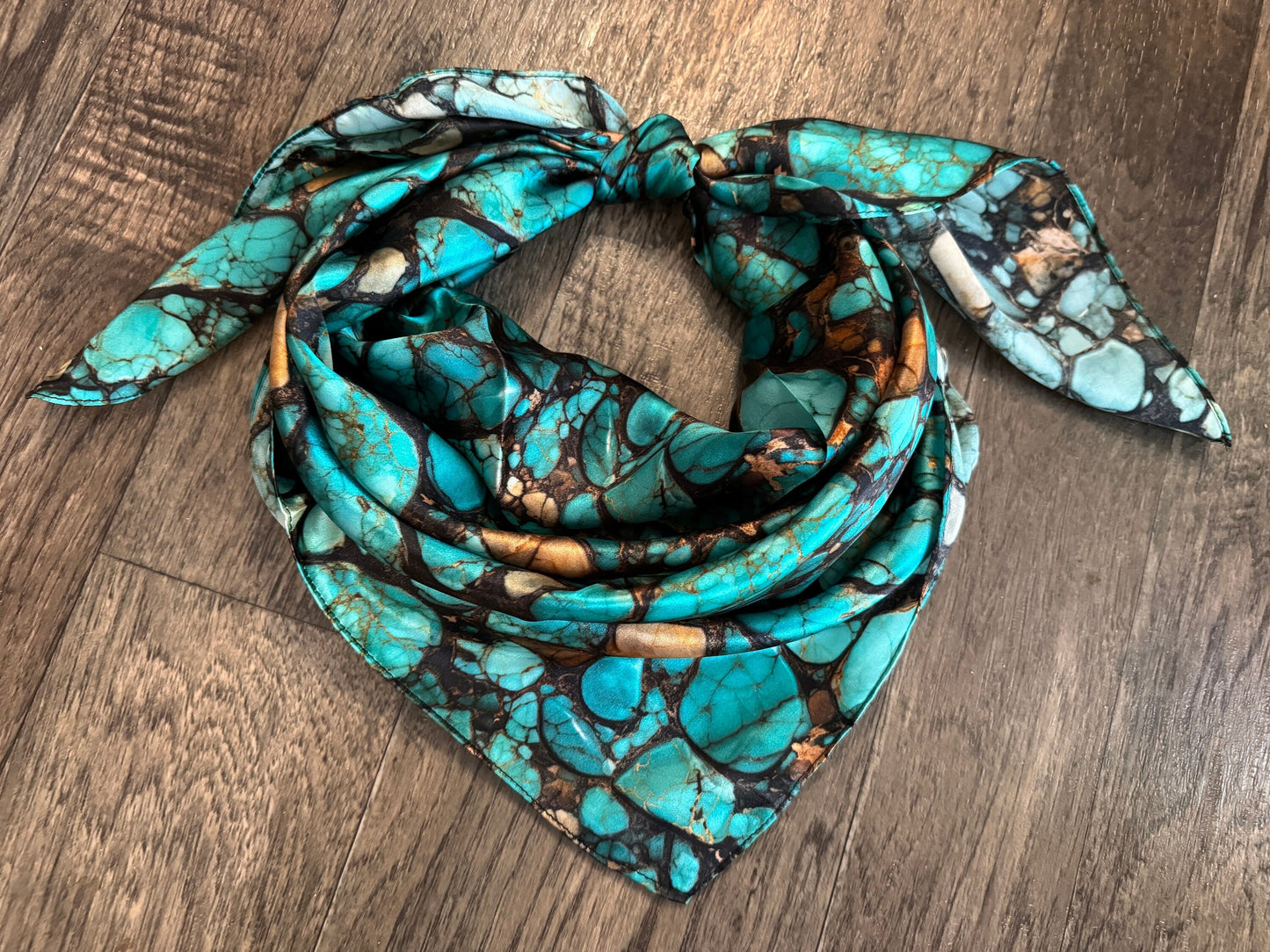 Silk Wild Rag Raw Turquoise Stone print by Double B Wild Rags