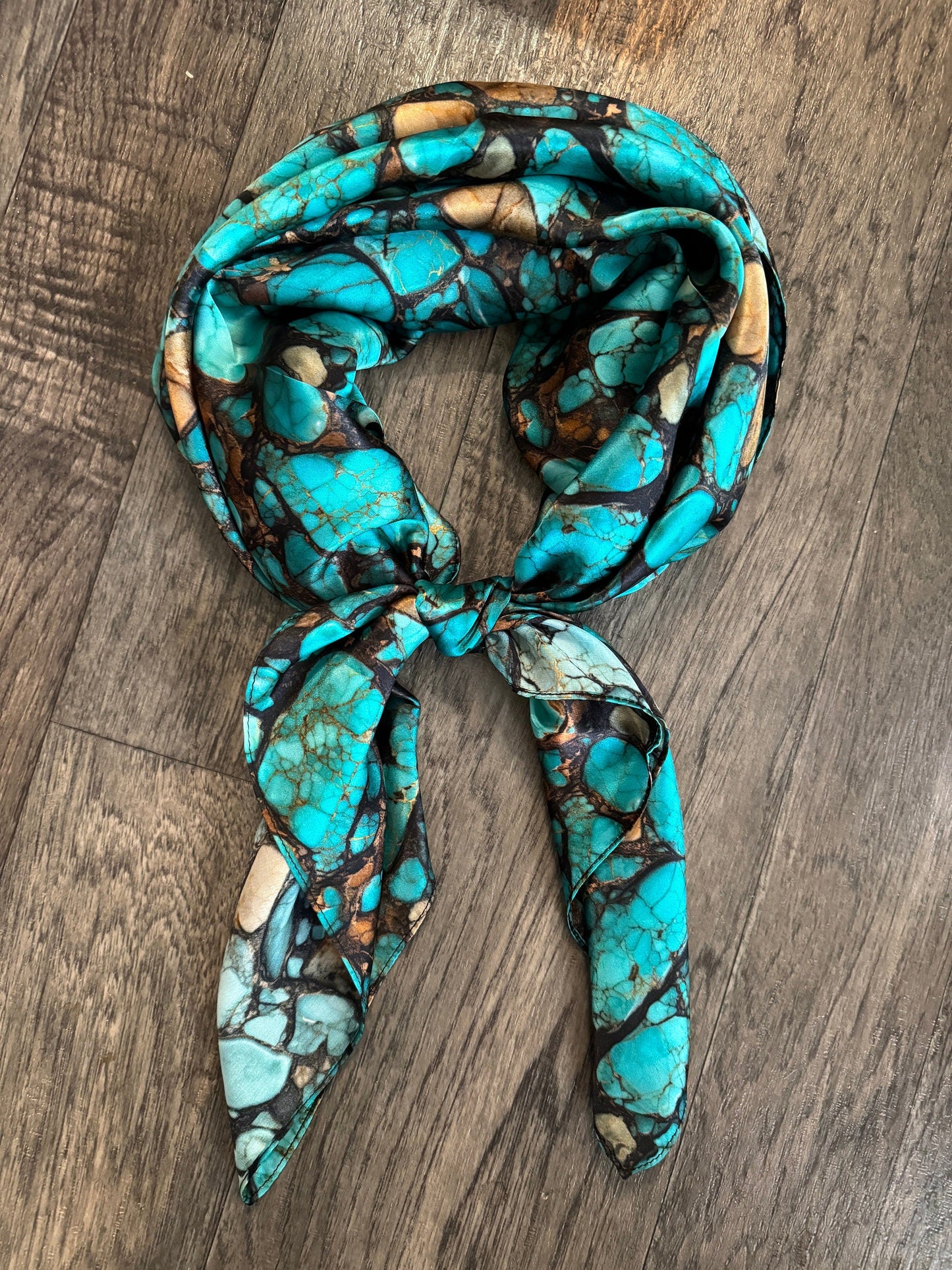 Silk Wild Rag Raw Turquoise Stone print by Double B Wild Rags