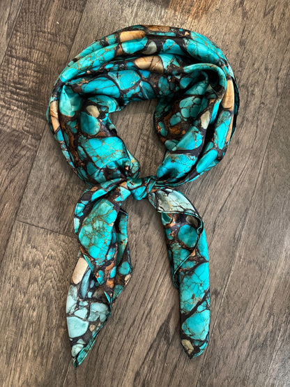 Silk Wild Rag Raw Turquoise Stone print by Double B Wild Rags