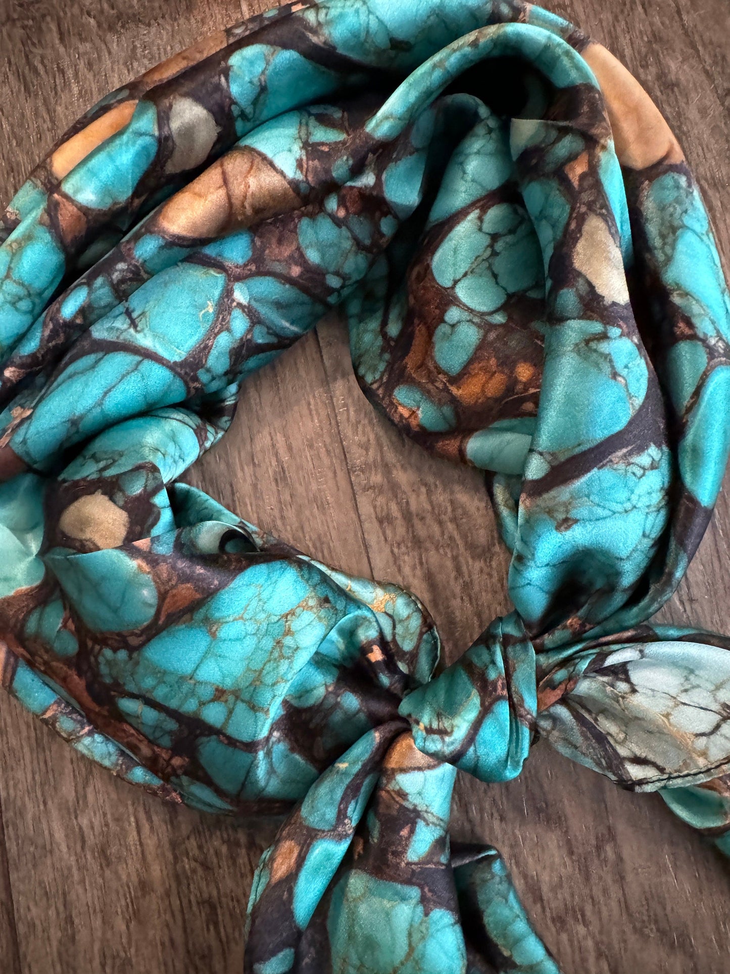 Silk Wild Rag Raw Turquoise Stone print by Double B Wild Rags