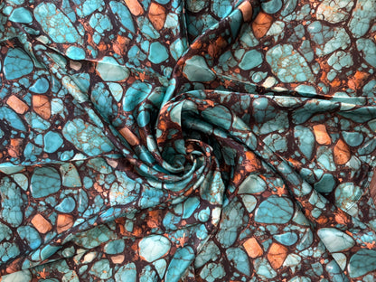 Silk Wild Rag Raw Turquoise Stone print by Double B Wild Rags