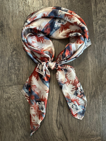 Silk Wild Rag Navy Blue Copper Ivory watercolor tribal print by Double B Wild Rags