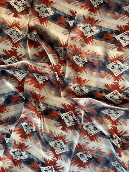 Silk Wild Rag Navy Blue Copper Ivory watercolor tribal print by Double B Wild Rags