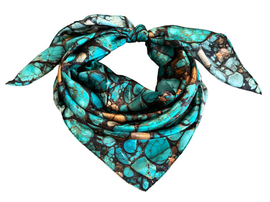 Silk Wild Rag Raw Turquoise Stone print by Double B Wild Rags