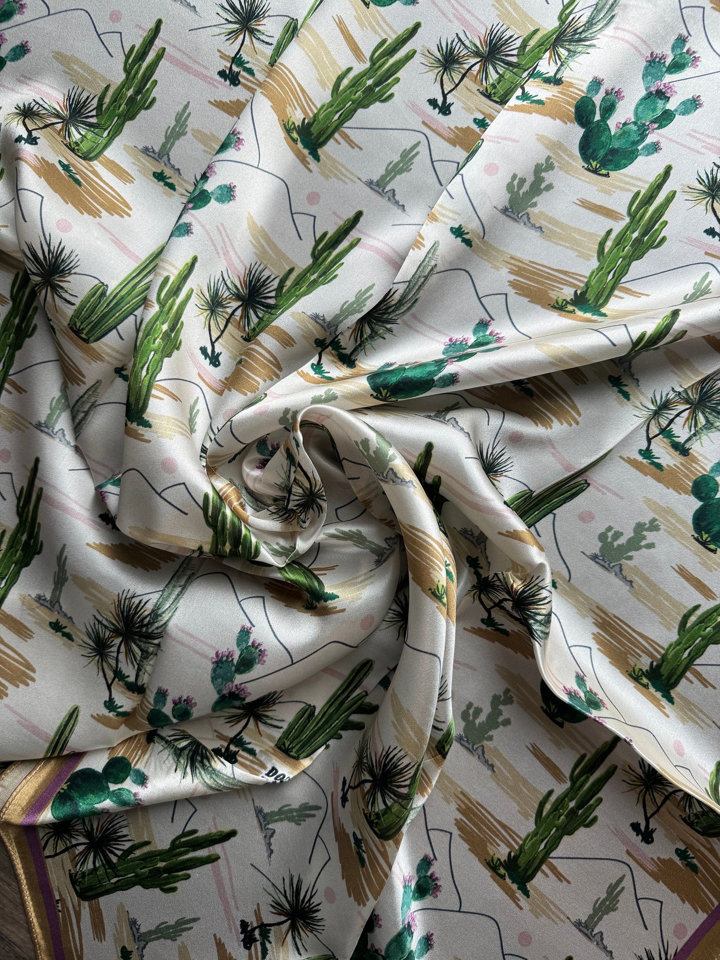 100% Silk Wild Rag Green and Gold Vintage Desert cactus  by Double B Wild Rags