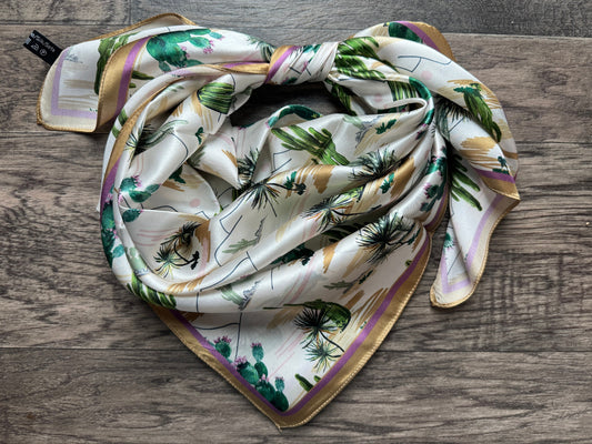 100% Silk Wild Rag Green and Gold Vintage Desert cactus  by Double B Wild Rags