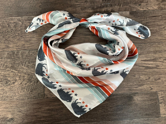 100% Silk Wild Rag “face the storm” distressed bison buffalo western stripe by Double B Wild Rags