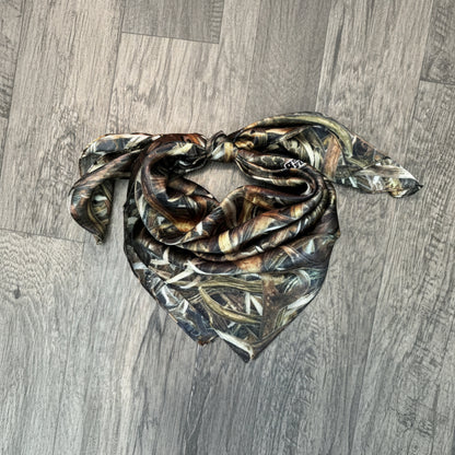 Wild Rag 100% SILK 834 Deer Antler Camo Camouflage Cowboy Western Neck Scarf Bandana Wild Rag with Deer Antler Camouflage Dark green, browns, and gold pattern