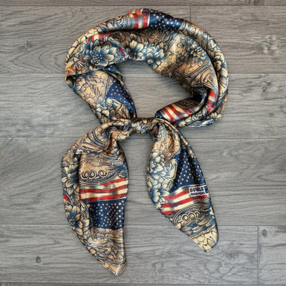 Wild Rag 100% Silk Patriotic Vintage Gold Floral American Flag Cowboy Western Neck Scarf Bandana by Double B Wild Rags