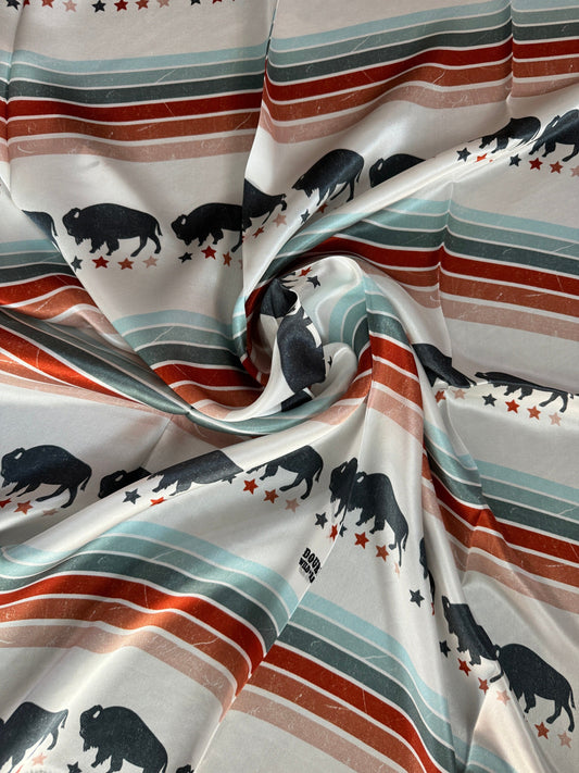 100% Silk Wild Rag “face the storm” distressed bison buffalo western stripe by Double B Wild Rags