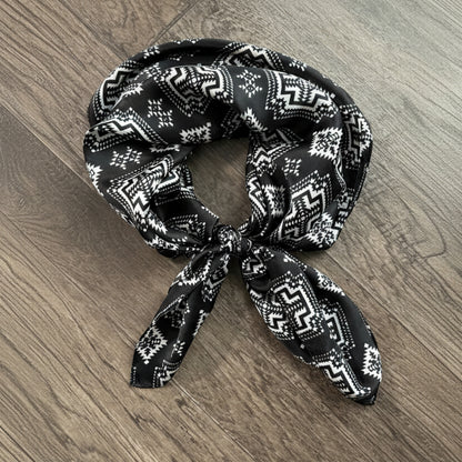 100% Silk Wild Rag Black White Native Tribal Neck Scarf Double B Black and White tribal inspired print
