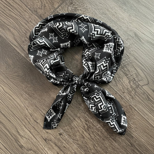 100% Silk Wild Rag Black White Native Tribal Neck Scarf Double B Black and White tribal inspired print