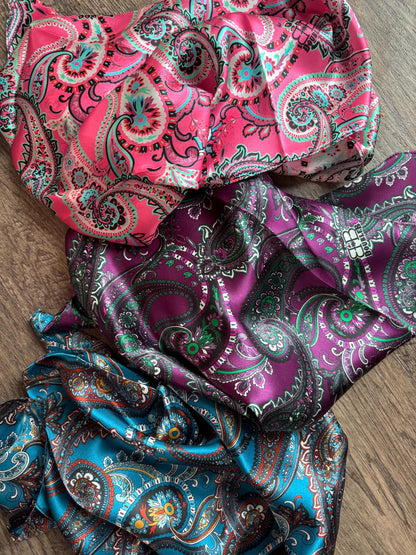 100% Silk Wild Rag Classic Paisley Red Brown Pink Black Purple Blue by Double B Wild Rags