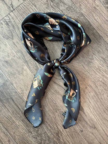 100% Silk Wild Rag “Going West” by Double B Wild Rags Chuckwagons Brands Arrows Horseshoes