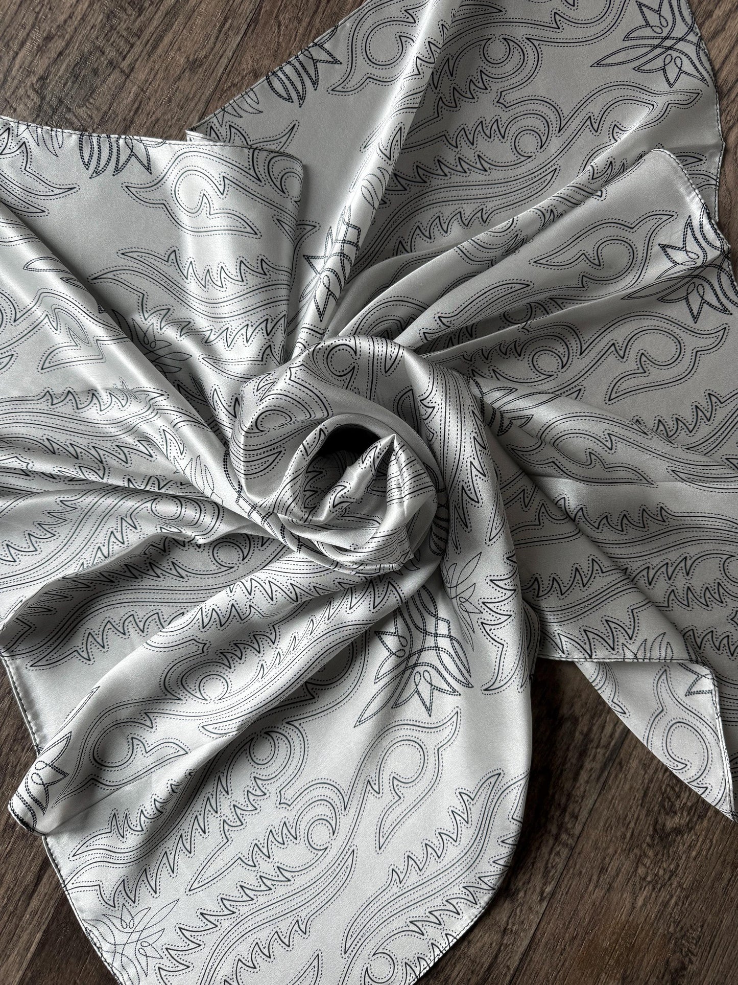 100% Silk Wild Rag Silver Boot stitch by Double B Wild Rags