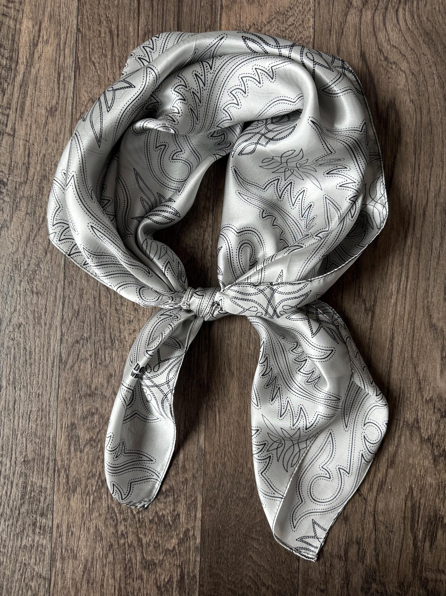 100% Silk Wild Rag Silver Boot stitch by Double B Wild Rags