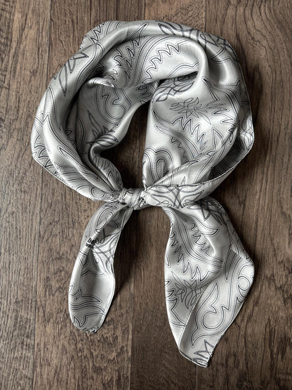 100% Silk Wild Rag Silver Boot stitch by Double B Wild Rags
