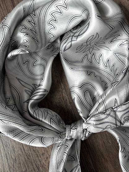 100% Silk Wild Rag Silver Boot stitch by Double B Wild Rags