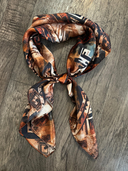 Silk Wild Rag Brown and Rust Grunge Tribal Print by Double B Wild Rags