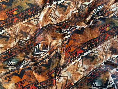 Silk Wild Rag Brown and Rust Grunge Tribal Print by Double B Wild Rags