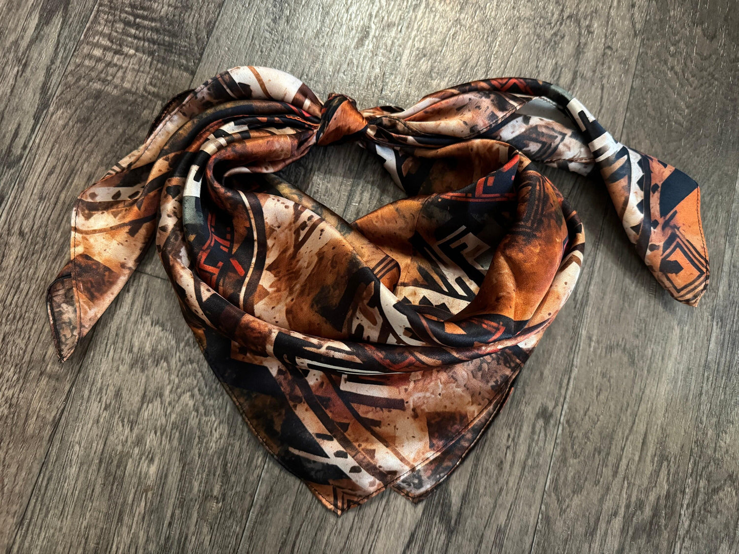 Silk Wild Rag Brown and Rust Grunge Tribal Print by Double B Wild Rags