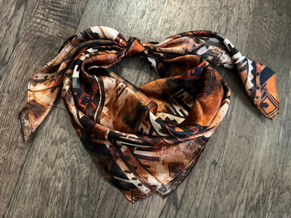 Silk Wild Rag Brown and Rust Grunge Tribal Print by Double B Wild Rags