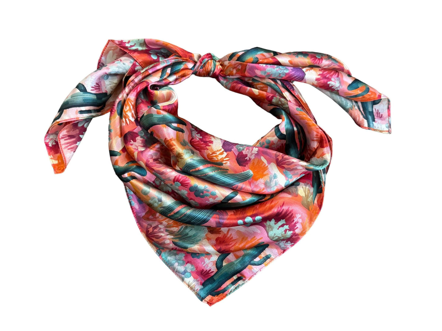 Silk Wild Rag Pink Purple Orange Green Cactus by Double B Wild Rags