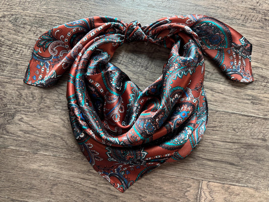 100% Silk Wild Rag Classic Paisley Red Brown Pink Black Purple Blue by Double B Wild Rags