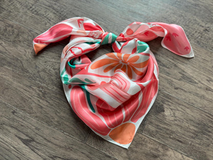 100% Silk Wild Rag Pink and Green Boot with Cactus and floral designs by Double B Wild Rags