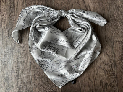 100% Silk Wild Rag Silver Boot stitch by Double B Wild Rags