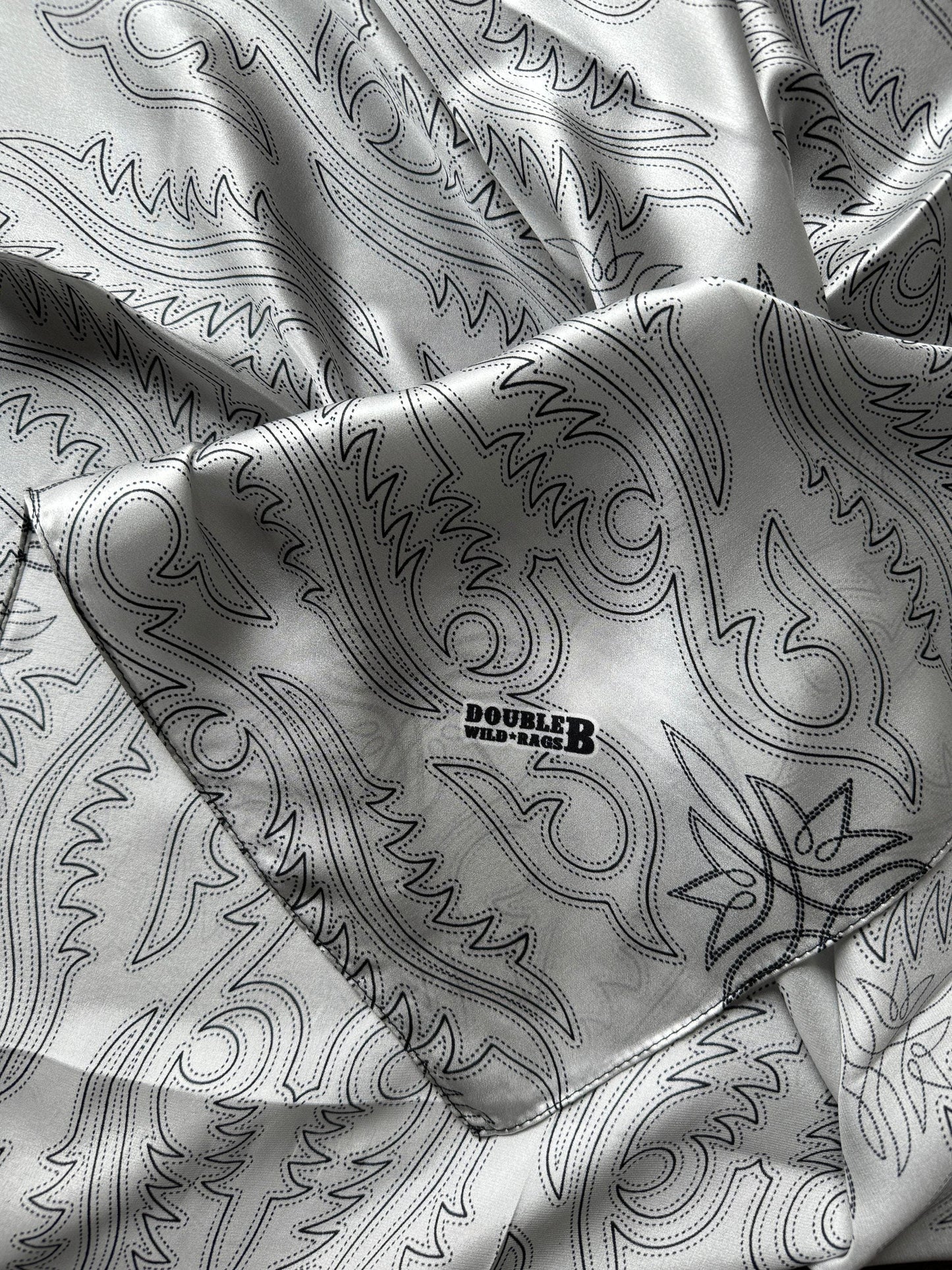 100% Silk Wild Rag Silver Boot stitch by Double B Wild Rags