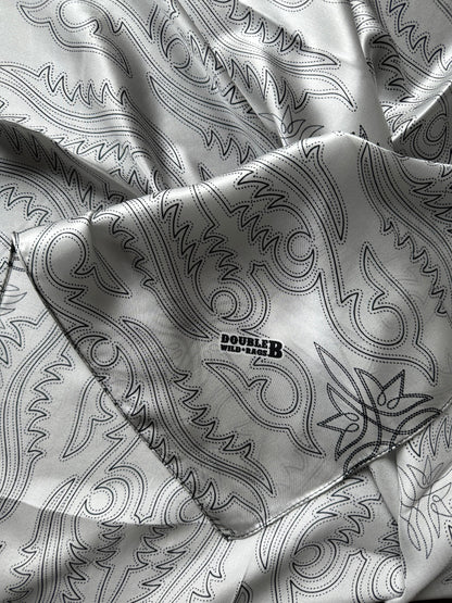 100% Silk Wild Rag Silver Boot stitch by Double B Wild Rags