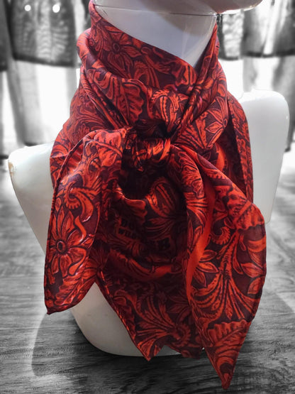 Wild Rag 100% SILK 816 Red Tooled Leather Cowboy Western Neck Scarf Bandanna by Double B Wild Rags