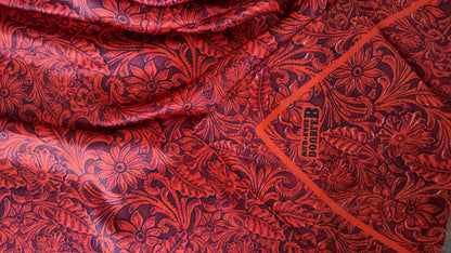 Wild Rag 100% SILK 816 Red Tooled Leather Cowboy Western Neck Scarf Bandanna by Double B Wild Rags