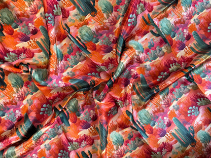 Silk Wild Rag Pink Purple Orange Green Cactus by Double B Wild Rags