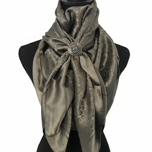 Antique Silver or Copper Brown Scalloped Edge Wild Rag Slide with Stone Center