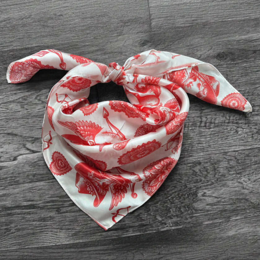 100% Silk Wild Rag Red & White Cowboy Valentine Cherub by Double B Creative image
