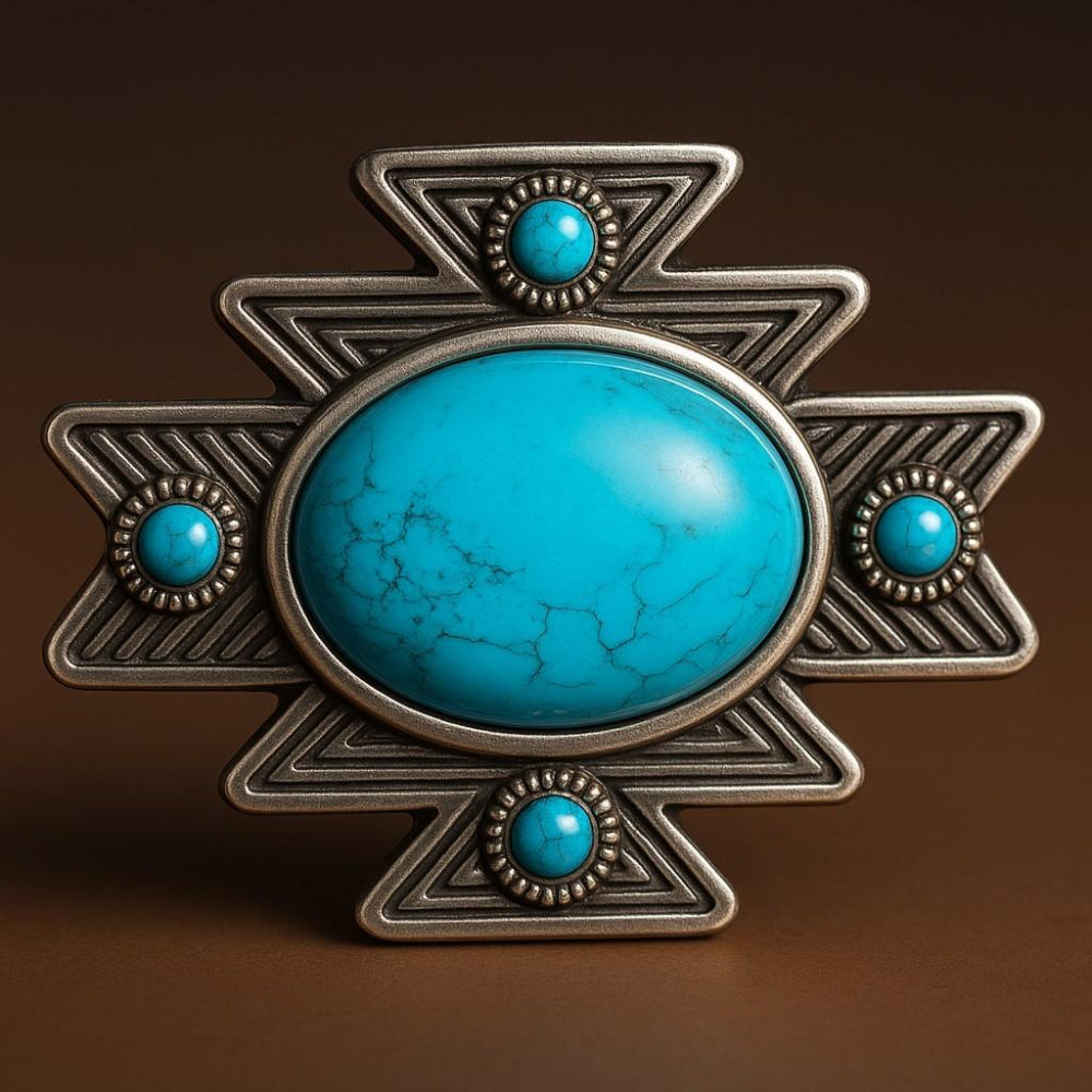 Southwestern Style Cowboy Scarf Slide Keeper Turquoise Stone Double B