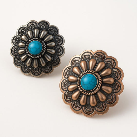 Antique Silver or Copper Brown Scalloped Edge Wild Rag Slide with Stone Center