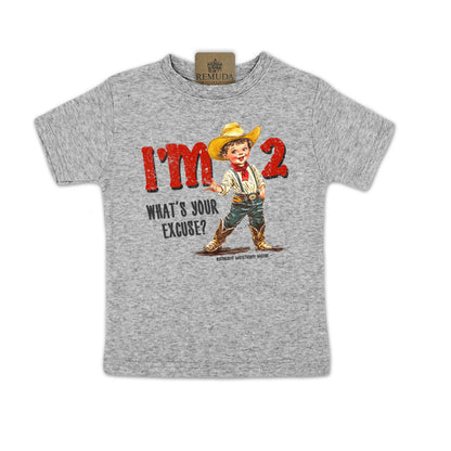 I'm 2, What's Your Excuse? Toddler Western Tee heather grey