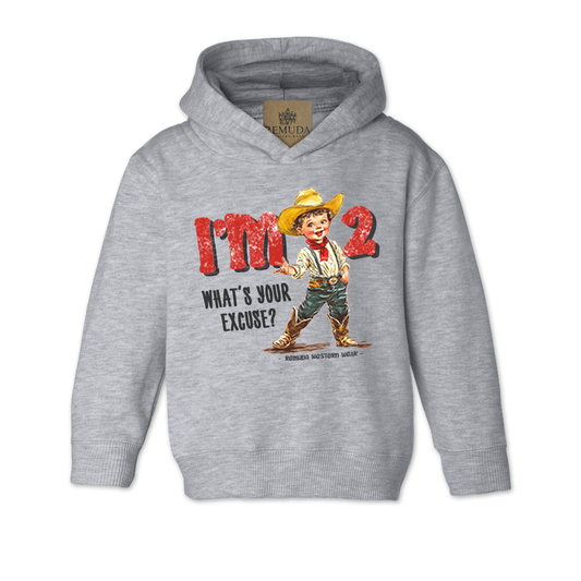 I'm 2 What's Your Excuse Toddler Kids western hoodie in Heather Grey