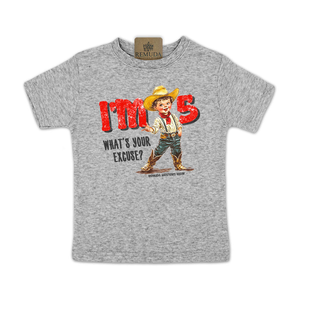 I'm 5, What's Your Excuse? Toddler Western Tee heather grey