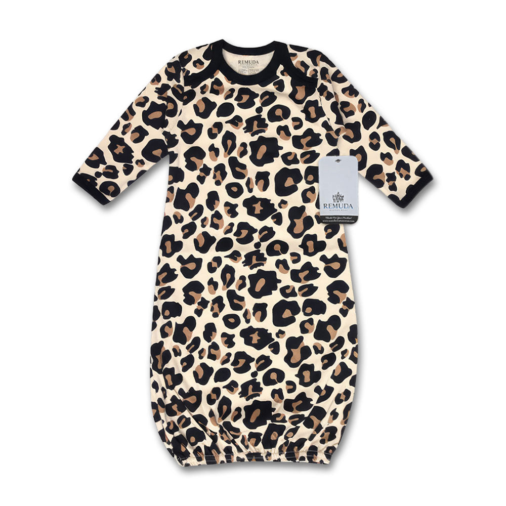 Leopard print infant long sleeve sleep gown with western-inspired Leopard pattern for babies