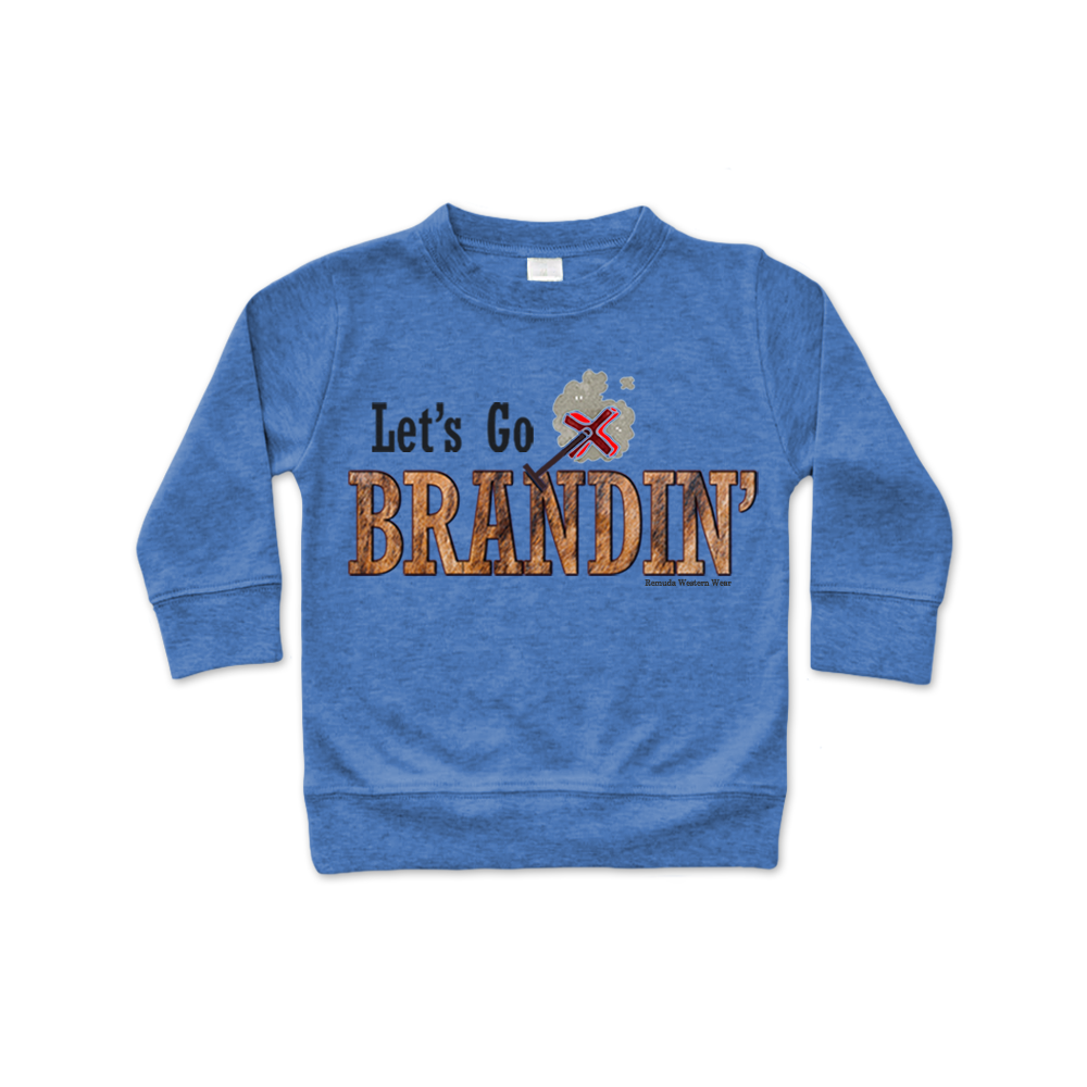 A charming Western-style heather denim blue colored infant pullover shirt featuring the word 'Howdy' on the front. Perfect for your little cowboy's or cowgirl's wardrobe.