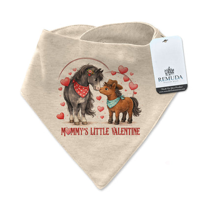 Mommy’s Little Valentine Cowboy oatmeal infant western bandana bib with mare and foal horse design