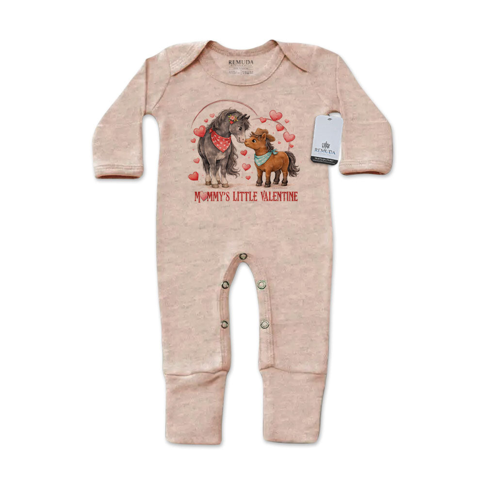Mommy’s Little Valentine Cowboy sandstone infant western footed pajamas with mittens