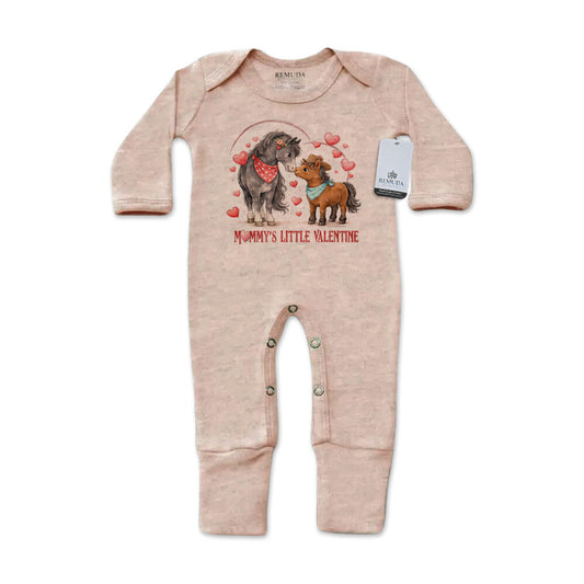 Mommy’s Little Valentine Cowboy sandstone infant western footed pajamas with mittens