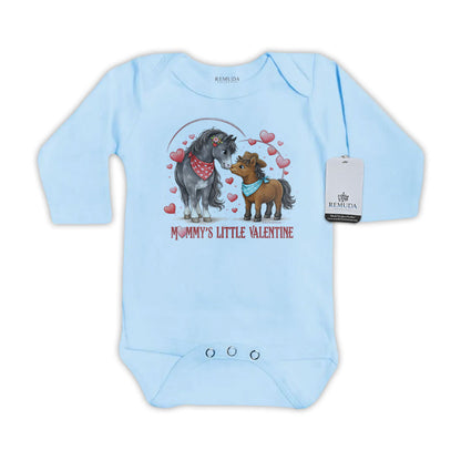 Mommy’s Little Cowboy Valentine light blue long sleeve infant one piece western baby romper