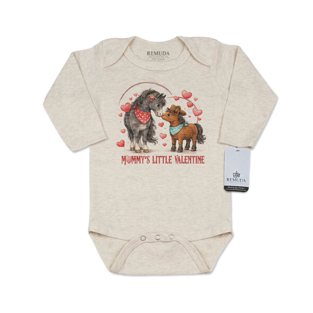 Mommy’s Little Cowboy Valentine oatmeal long sleeve infant one piece western baby romper